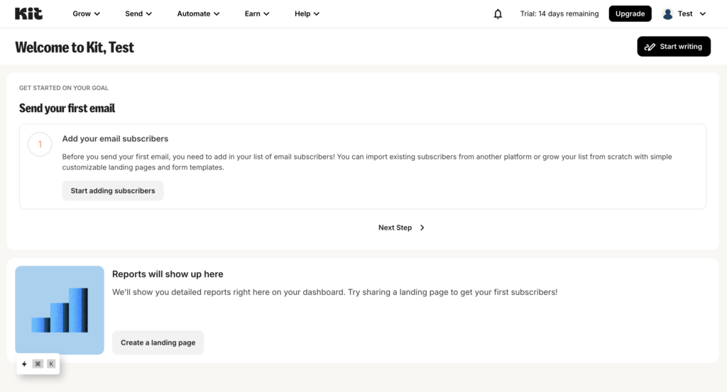 convertkit dashboard översikt