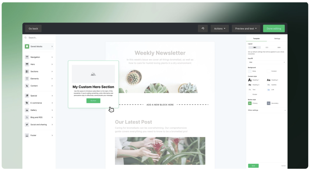 mailerlite nyhetsbrev editor
