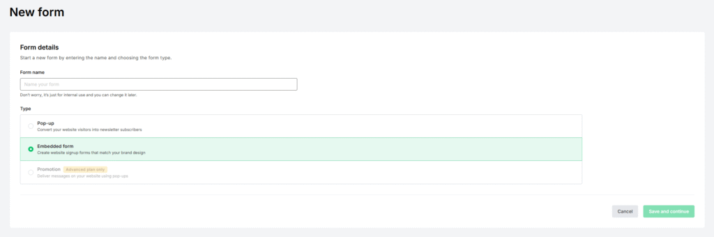 mailerlite new form - skapa formulär
