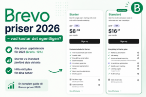 Brevo priser 2026 – Starter från $8,08 och Standard från $16,17 per månad