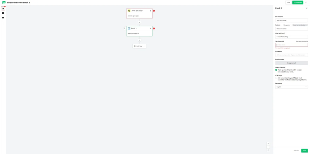 MailerLite aktivera automation – klicka på Activate workflow