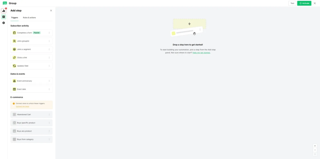  MailerLite automation trigger – välj Joins group för att trigga välkomstmejlet