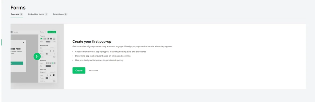MailerLite Forms – hitta formulär i vänstermenyn