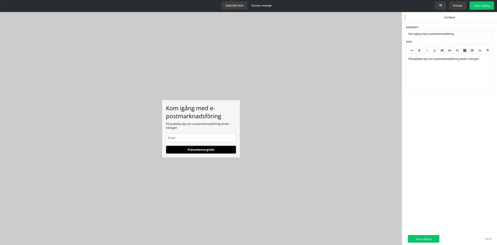 MailerLite formulär editor – exempel på ett färdigt formulär