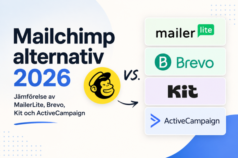 Mailchimp alternativ 2026 – jämförelse av MailerLite, Brevo, Kit och ActiveCampaign